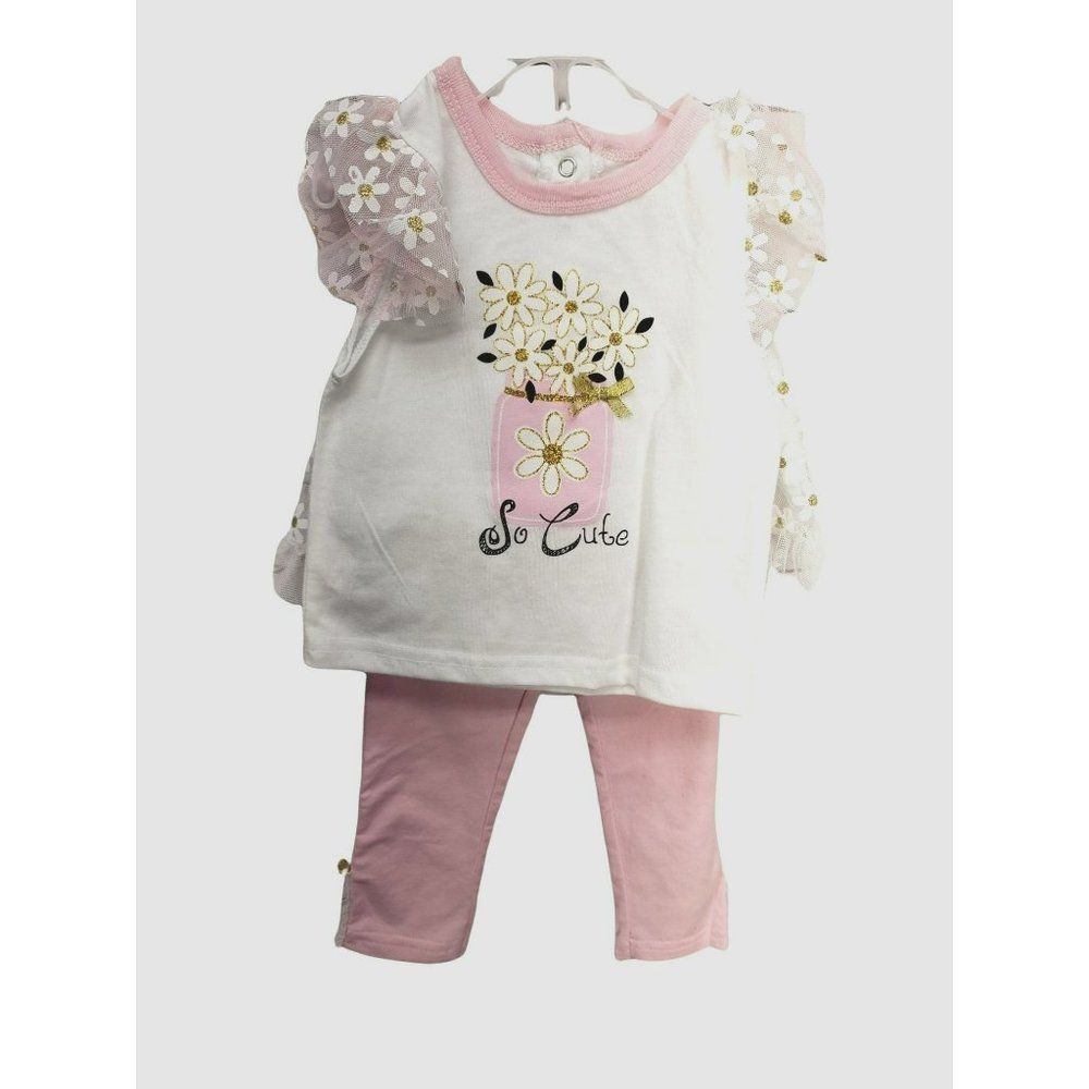 DDG Darlings SO CUTE Flower pot 2 piece‎ outfit 12 months white pink lace mesh